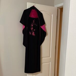 Chic Black Dress with Pink Floral Embroidery